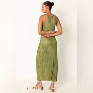 MELODY PLISSE HALTER MAXI DRESS - OLIVE NWT